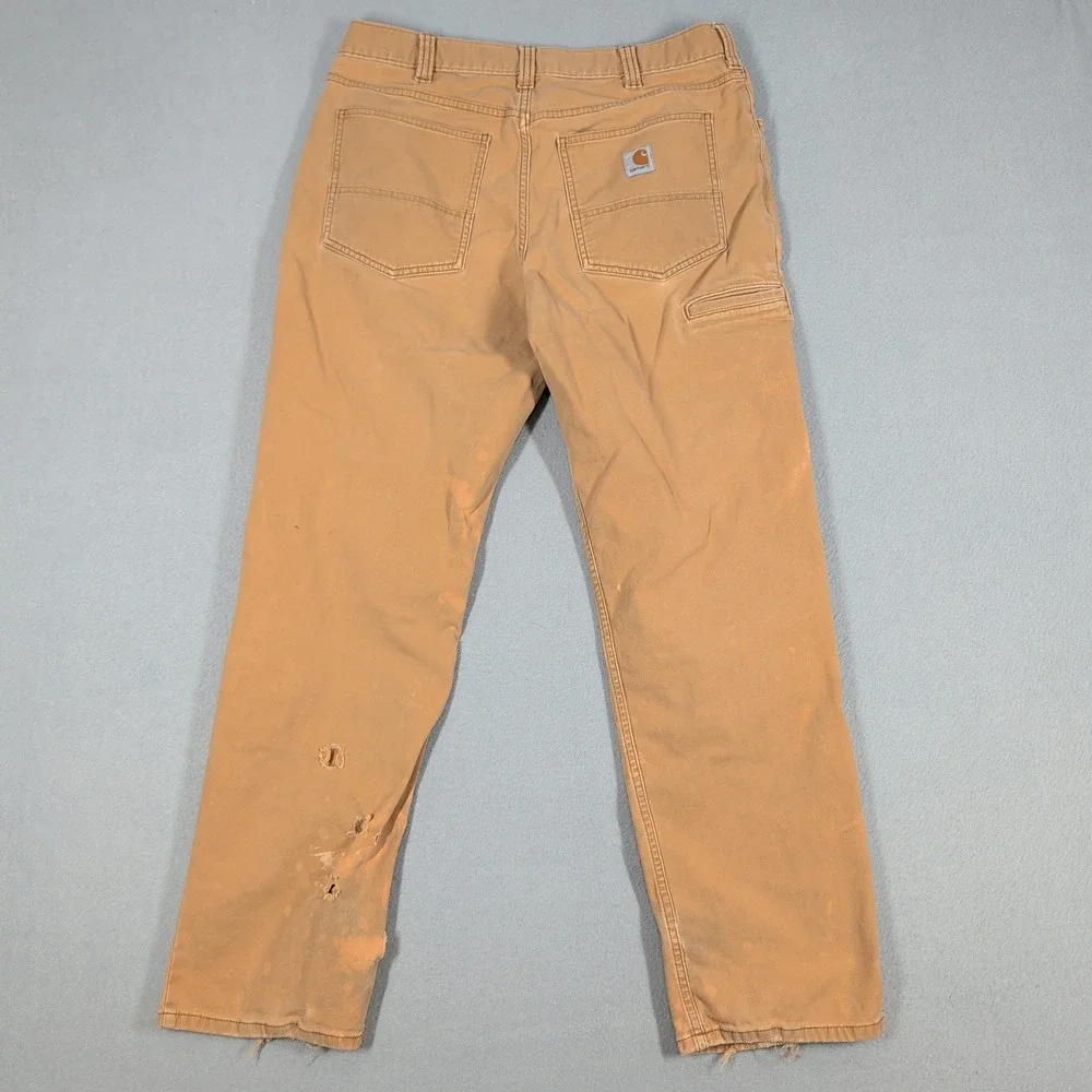 Carhartt Work Pant Mens 34x32 Brown Rugged Flex Relaxed Fit Canvas Distressed
